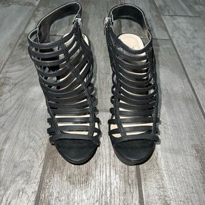 Black Strapped Wedges